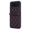 For Samsung Galaxy Z Flip4 Rhombic Texture Phone Case with Long & Short Lanyard(Dark Purple)