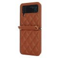 For Samsung Galaxy Z Flip4 Rhombic Texture Phone Case with Long & Short Lanyard(Brown)