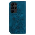For Samsung Galaxy S23 Ultra 5G Lily Embossed Leather Phone Case(Dark Blue)