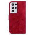 For Samsung Galaxy S21 Ultra 5G Lily Embossed Leather Phone Case(Red)