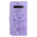 For Samsung Galaxy S10+ Lily Embossed Leather Phone Case(Purple)