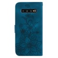 For Samsung Galaxy S10 Lily Embossed Leather Phone Case(Dark Blue)