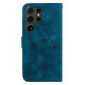 For Samsung Galaxy S24 Ultra 5G Lily Embossed Leather Phone Case(Dark Blue)