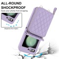 For Samsung Galaxy Z Flip5 Rhombic Texture Card Bag Phone Case with Dual Lanyard(Purple)