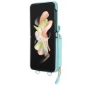 For Samsung Galaxy Z Flip4 Rhombic Texture Card Bag Phone Case with Dual Lanyard(Green)