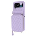 For Samsung Galaxy Z Flip4 Rhombic Texture Card Bag Phone Case with Dual Lanyard(Purple)