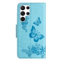 For Samsung Galaxy S24 Ultra 5G Butterfly Embossed Flip Leather Phone Case(Blue)