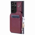 For Samsung Galaxy S22 Ultra 5G Zipper Card Slots RFID Phone Case(Wine Red)
