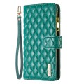 For Motorola Moto G24 Diamond Lattice Zipper Wallet Leather Flip Phone Case(Green)