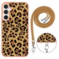 For Samsung Galaxy S23 FE 5G Electroplating Dual-side IMD Phone Case with Lanyard(Leopard Print)