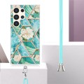 For Samsung Galaxy S24 Ultra 5G Electroplating Splicing Marble Flower IMD TPU Phone Case with Lanyar