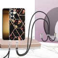For Samsung Galaxy S24 5G Electroplating Splicing Marble Flower IMD TPU Phone Case with Lanyard(Blac