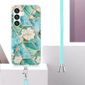 For Samsung Galaxy S24 5G Electroplating Splicing Marble Flower IMD TPU Phone Case with Lanyard(Blue