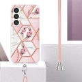 For Samsung Galaxy S24 5G Electroplating Splicing Marble Flower IMD TPU Phone Case with Lanyard(Pink