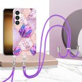 For Samsung Galaxy S24+ 5G Electroplating IMD Splicing Dual-side Marble TPU Phone Case with Lanyard(