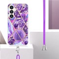 For Samsung Galaxy S24 5G Electroplating IMD Splicing Dual-side Marble TPU Phone Case with Lanyard(D
