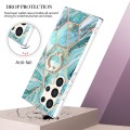 For Samsung Galaxy S24 Ultra 5G Splicing Marble Flower IMD TPU Phone Case Ring Holder(Blue)