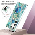 For Samsung Galaxy S24 Ultra 5G Splicing Marble Flower IMD TPU Phone Case Ring Holder(Green)