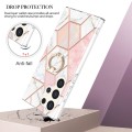 For Samsung Galaxy S24 Ultra 5G Splicing Marble Flower IMD TPU Phone Case Ring Holder(Pink White)