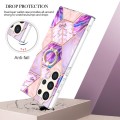 For Samsung Galaxy S24 Ultra 5G Splicing Marble Flower IMD TPU Phone Case Ring Holder(Light Purple)