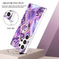 For Samsung Galaxy S24 Ultra 5G Splicing Marble Flower IMD TPU Phone Case Ring Holder(Dark Purple)