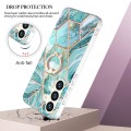 For Samsung Galaxy S24+ 5G Splicing Marble Flower IMD TPU Phone Case Ring Holder(Blue)