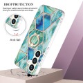 For Samsung Galaxy S24 5G Splicing Marble Flower IMD TPU Phone Case Ring Holder(Green)