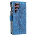 For Samsung Galaxy S22 Ultra 5G Multi-Card Totem Zipper Leather Phone Case(Blue)