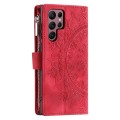 For Samsung Galaxy S22 Ultra 5G Multi-Card Totem Zipper Leather Phone Case(Red)