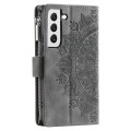 For Samsung Galaxy S21 5G Multi-Card Totem Zipper Leather Phone Case(Grey)