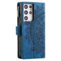 For Samsung Galaxy S21 Ultra 5G Multi-Card Totem Zipper Leather Phone Case(Blue)