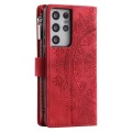 For Samsung Galaxy S21 Ultra 5G Multi-Card Totem Zipper Leather Phone Case(Red)