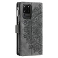 For Samsung Galaxy S20 Ultra Multi-Card Totem Zipper Leather Phone Case(Grey)