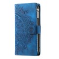 For Samsung Galaxy A22 5G Multi-Card Totem Zipper Leather Phone Case(Blue)