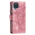 For Samsung Galaxy A12 5G Multi-Card Totem Zipper Leather Phone Case(Pink)