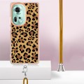 For OPPO Reno11 5G Global Electroplating Dual-side IMD Phone Case with Lanyard(Leopard Print)
