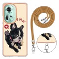 For OPPO Reno11 5G Global Electroplating Dual-side IMD Phone Case with Lanyard(Lucky Dog)