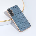 For Samsung Galaxy S23 FE 5G Genuine Leather Ostrich Texture Series Nano Plating Phone Case(Blue)