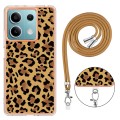 For Xiaomi Redmi Note 13 5G Global Electroplating Dual-side IMD Phone Case with Lanyard(Leopard Prin