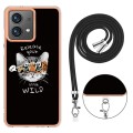 For Motorola Moto G84 Electroplating Dual-side IMD Phone Case with Lanyard(Natural Growth)