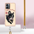For Motorola Moto G14 Electroplating Dual-side IMD Phone Case with Lanyard(Lucky Dog)