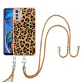 For Motorola Moto E32 4G/E32s Electroplating Dual-side IMD Phone Case with Lanyard(Leopard Print)