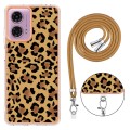 For Motorola Moto G04 4G / G24 4G Electroplating Dual-side IMD Phone Case with Lanyard(Leopard Print