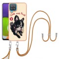 For Samsung Galaxy A12 Electroplating Dual-side IMD Phone Case with Lanyard(Lucky Dog)