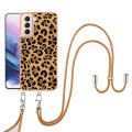 For Samsung Galaxy S21+ 5G Electroplating Dual-side IMD Phone Case with Lanyard(Leopard Print)