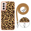 For Samsung Galaxy S21+ 5G Electroplating Dual-side IMD Phone Case with Lanyard(Leopard Print)
