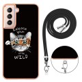 For Samsung Galaxy S21+ 5G Electroplating Dual-side IMD Phone Case with Lanyard(Natural Growth)
