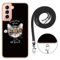 For Samsung Galaxy S21 5G Electroplating Dual-side IMD Phone Case with Lanyard(Natural Growth)