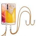 For Samsung Galaxy S21 5G Electroplating Dual-side IMD Phone Case with Lanyard(Draft Beer)