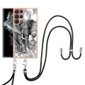 For Samsung Galaxy S22 Ultra 5G Electroplating Dual-side IMD Phone Case with Lanyard(Totem Elephant)